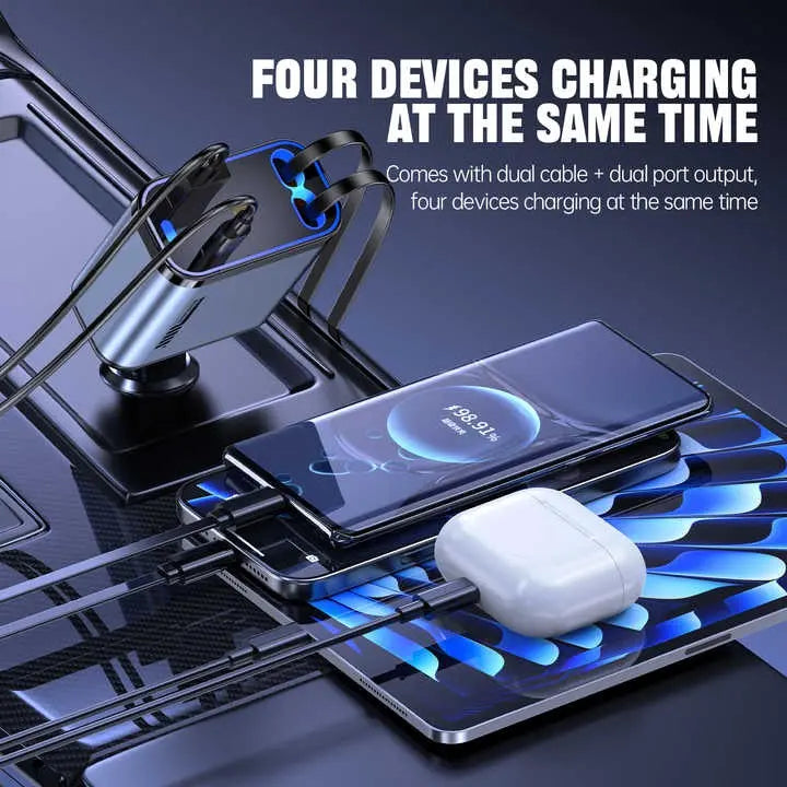 Premium 66W Retractable Car Charger with Ambient Light